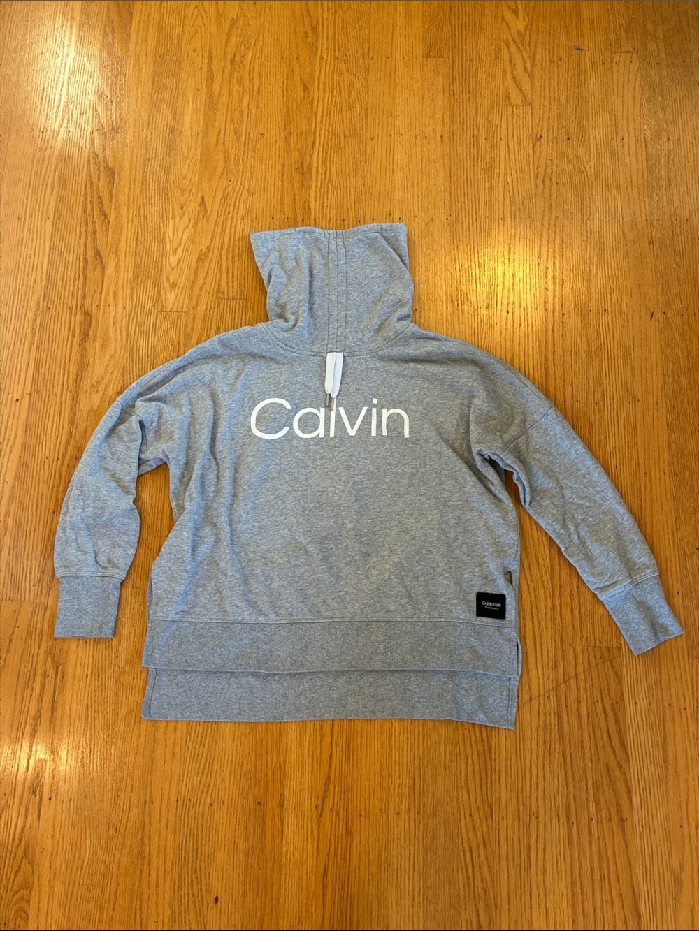 Calvin Klein Light Gray Pullover Hoodie with 'Calvin' Chest Logo